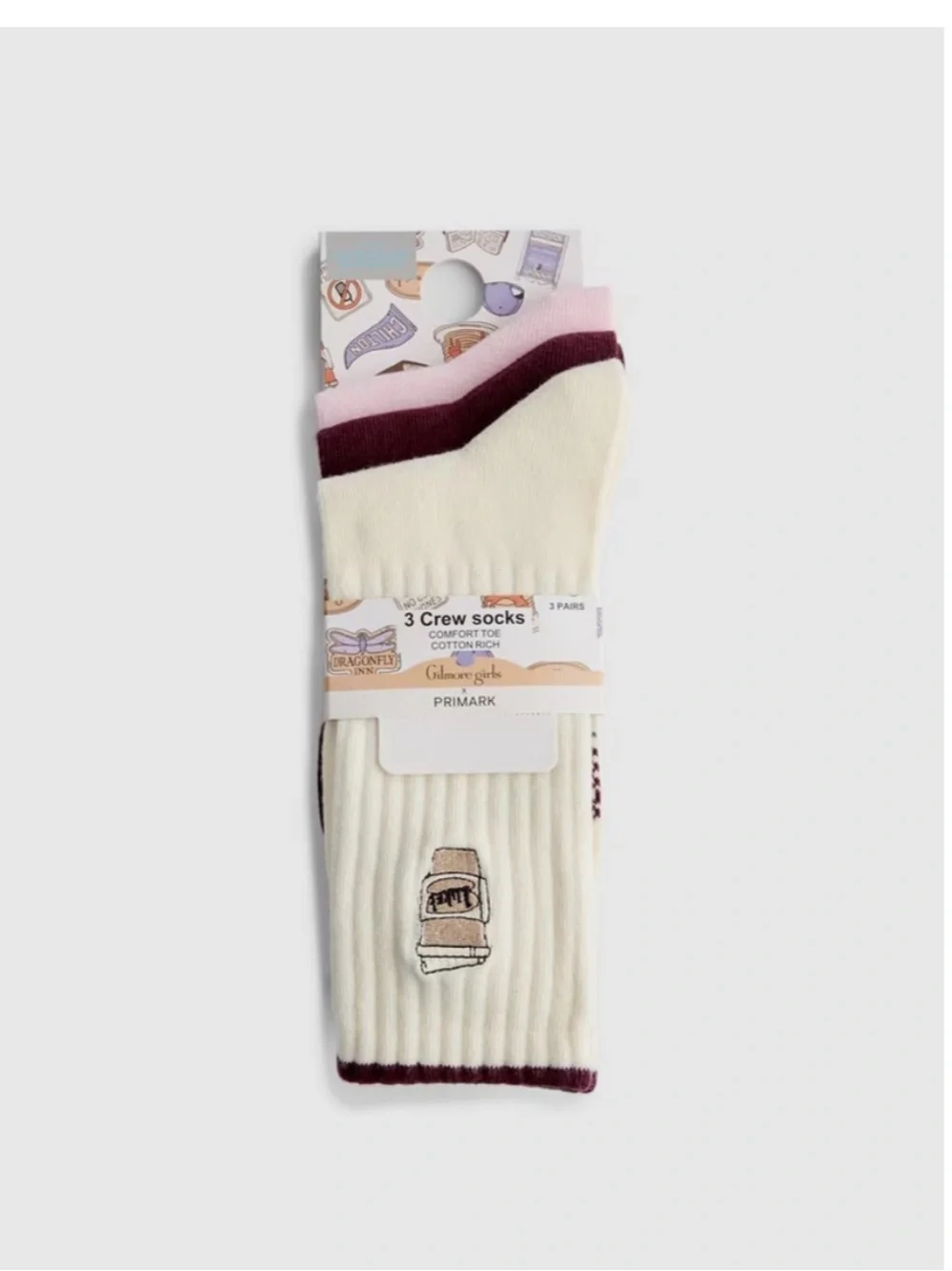 Primark 3pk Gilmore Girls Cotton Blend Crew Socks